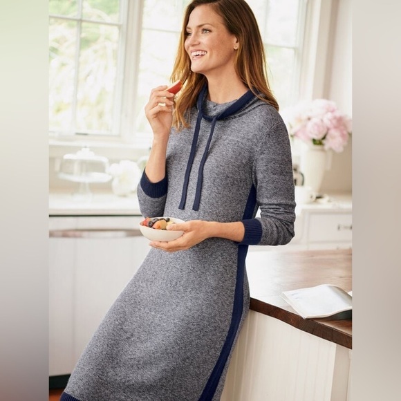 T by Talbots Marled Sweater Dress cowl neck blue gray Medlum - Picture 2 of 9